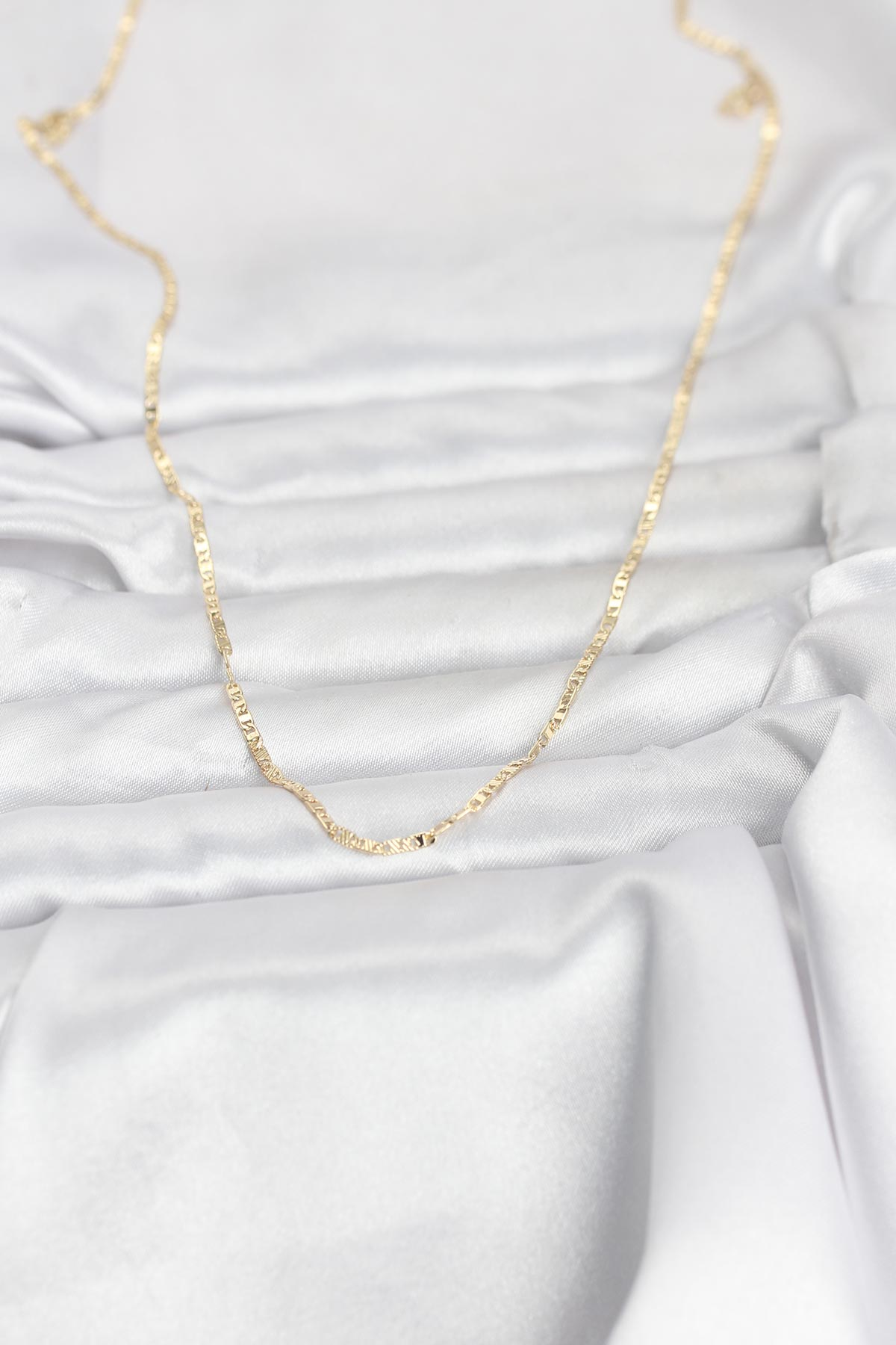 CM 14K Gold Renk Yassı Zincir Model 60 cm Kadın Kolye 5886
