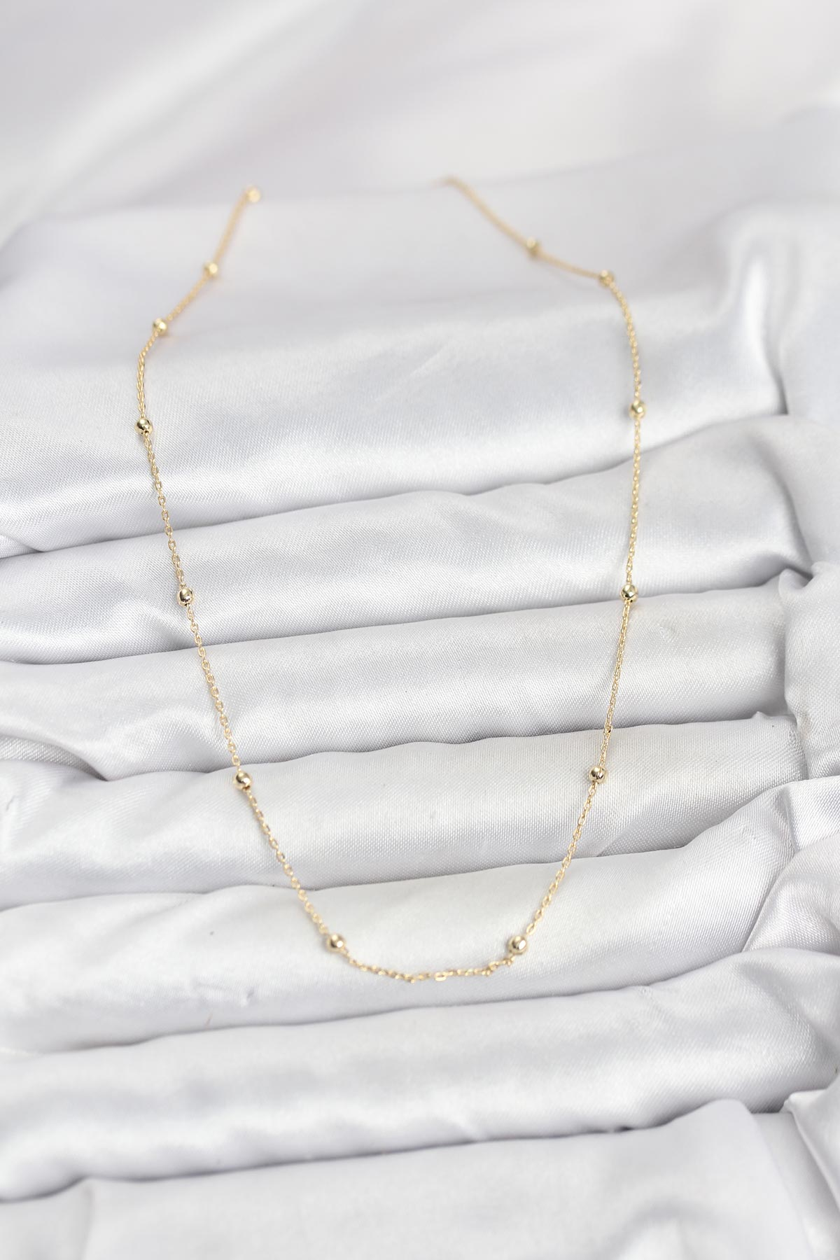CM 14K Gold Renk Minik Top Zincirli Kadın Kolye 5886