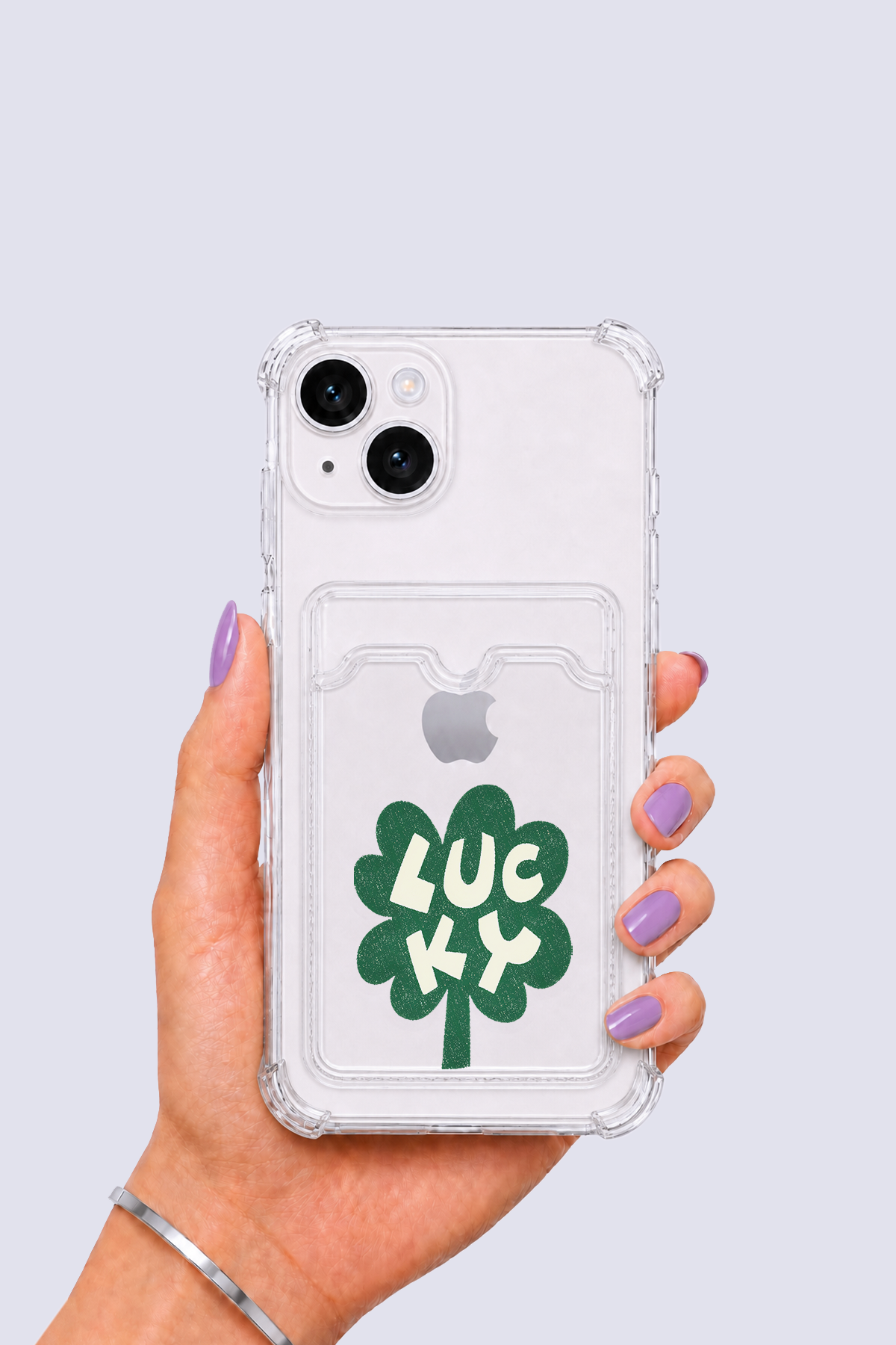 iPhone 14 Kartlıklı Lucky Yonca Desenli Kılıf