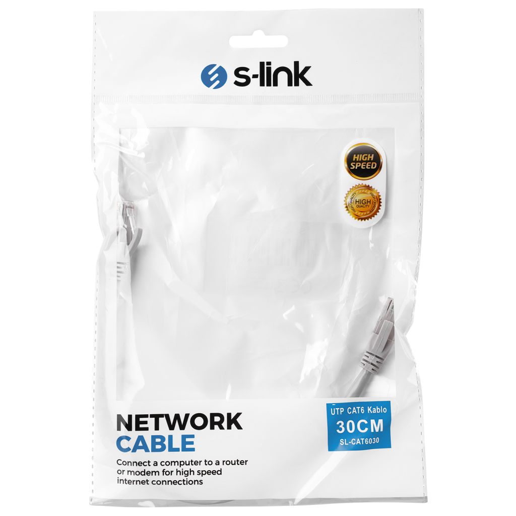 S-LINK SL-CAT6030 CAT6 Patch 30CM Kablo (Gri)(1923) 3