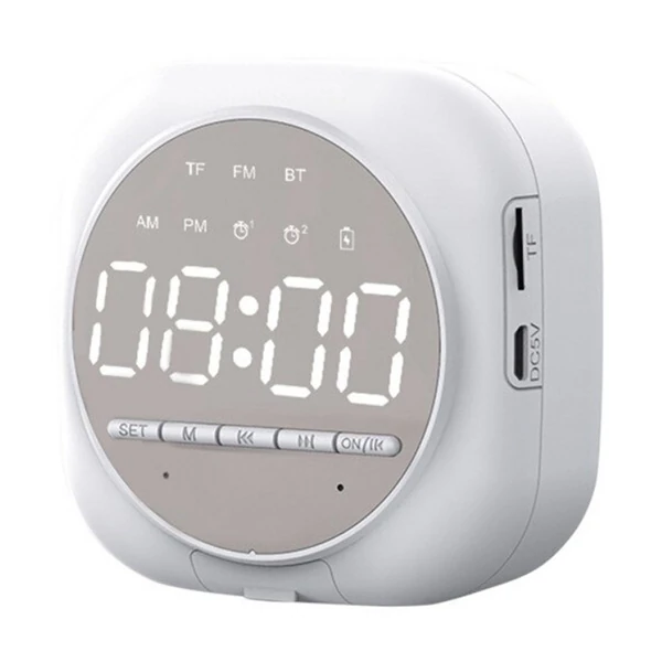ALLY Q12 Bluetooth Hoparlör FM Radyo Dijital Masa Saati Alarm Uyandırma-(5775)