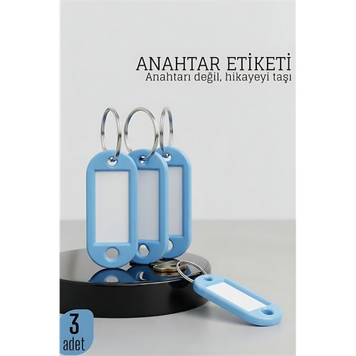 Etiketli 3'lü Anahtarlık Halkası – İsim Yazılabilir, Metal Halka ile Şık Tasarım 