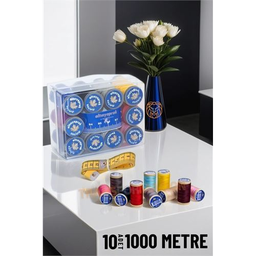 HSNET 10 Renk 1000 Mt Kutulu Mezuralı Dikiş İpliği Seti 