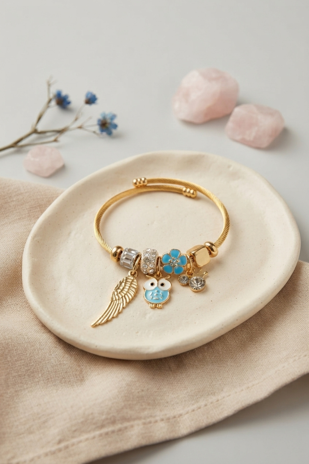 Baykuş Model Gold Renk Charmlı Bileklik 5886