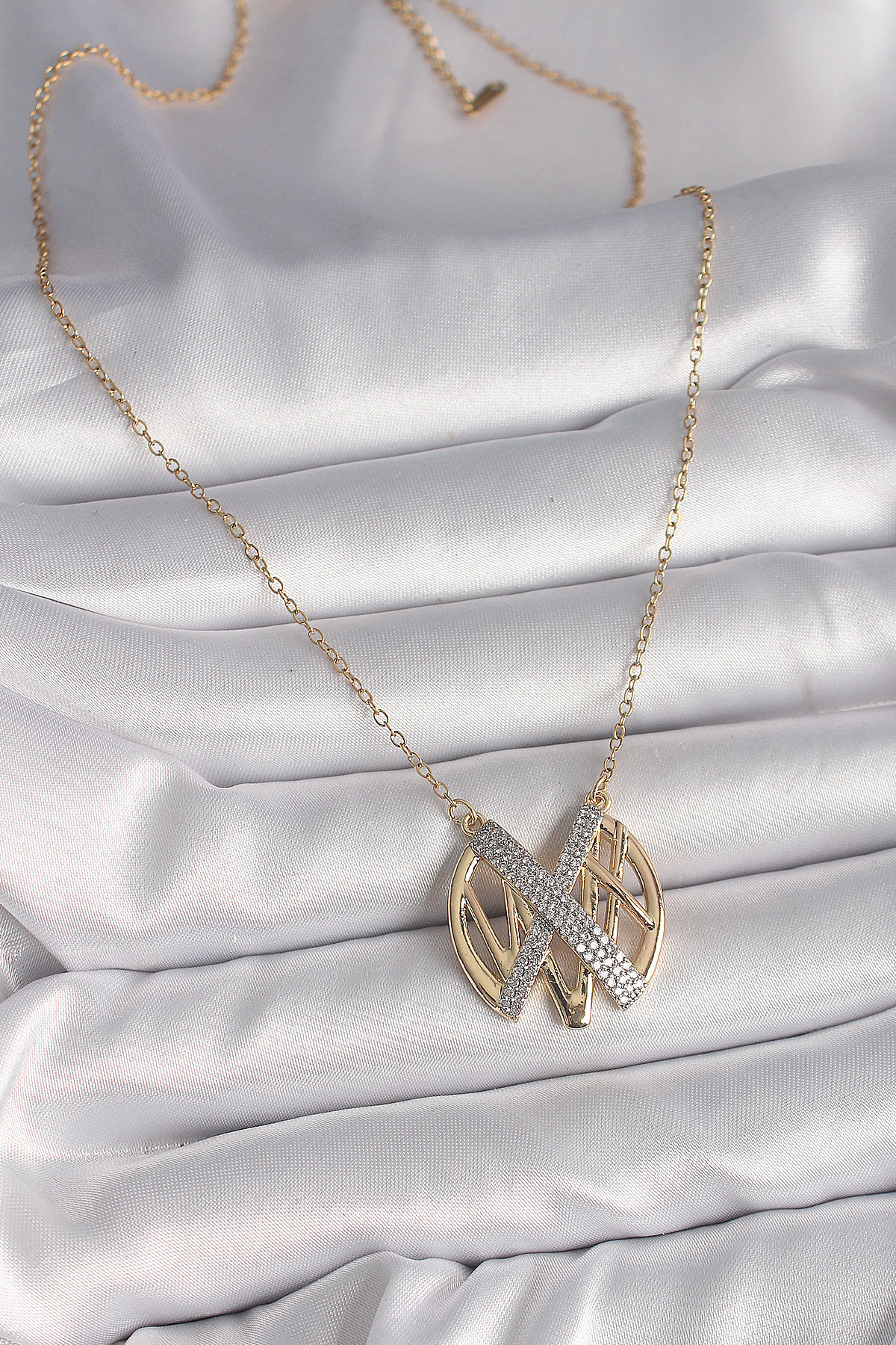 316L Çelik Gold Renk Zirkon Taşlı Vintage Model Kadın Kolye 5886