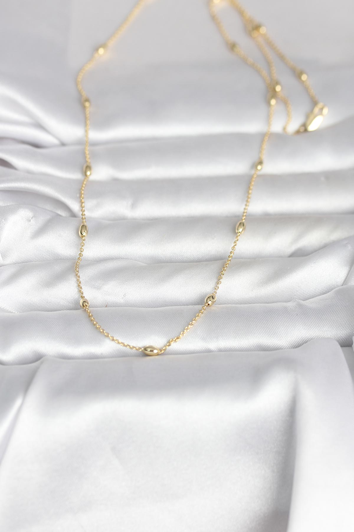CM 14K Gold Renk Damla Topçuk Model Zincirli 60 cm Kadın Kolye 5886