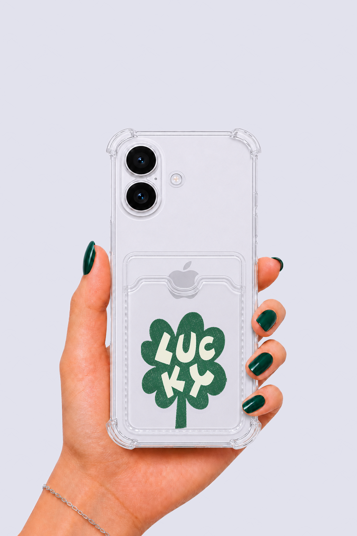 iPhone 16 Kartlıklı Lucky Yonca Desenli Kılıf