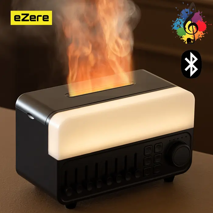 Ezere A14 Bluetooth Hoparlörlü Alev Efektli 8 Sesli Renkli Alev Görünümlü Aromaterapi Difüzörü Ultrasonik Hava Nemlendici-(1903)