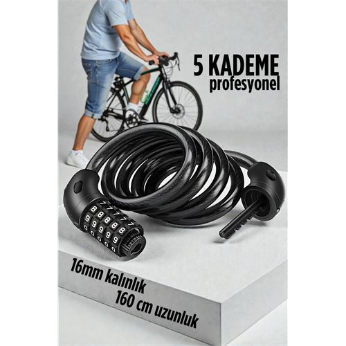  Şifreli Bisiklet Kilidi 16 mm Kalınlık 160 cm Scooter Motosiklet Kilidi - Çelik Kablo 