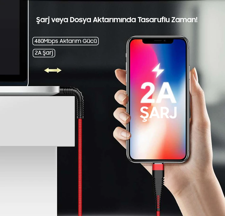 Floveme 1m Halat Dayanıklı İphone 14-13-12-11 Usb Şarj Kablosu-(1903)