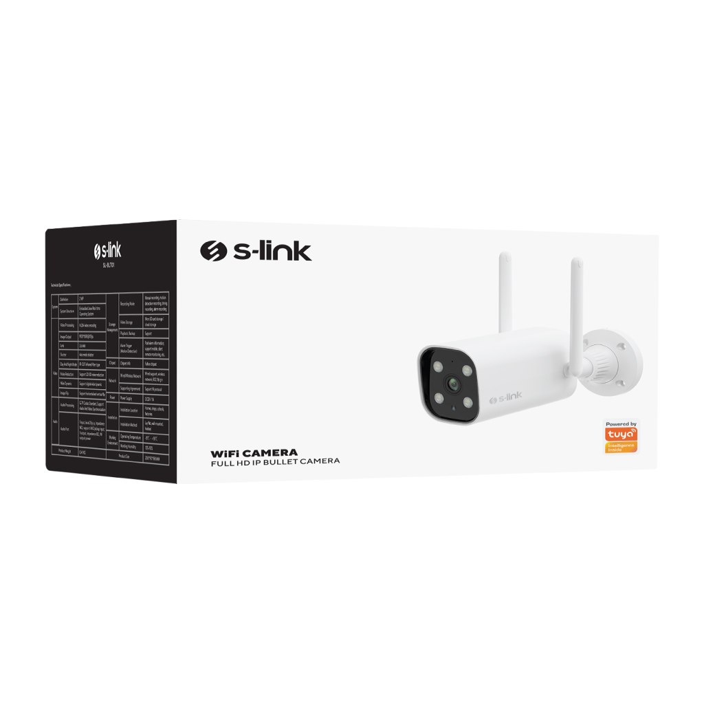 S-LINK SL-BLT01 Akıllı Güvenlik Kamerası WiFi 2Mpix 3.6mm Lens 10m. Gece Görüşü Micro SD Kartlı TUYA Yazılım Büyük Kasa(1923)