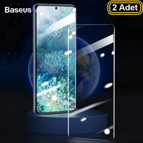 BASEUS Curved- Galaxy S20 Ultra Full Kaplama UV Tempered Cam Koruyucu 2Adet-(1903)