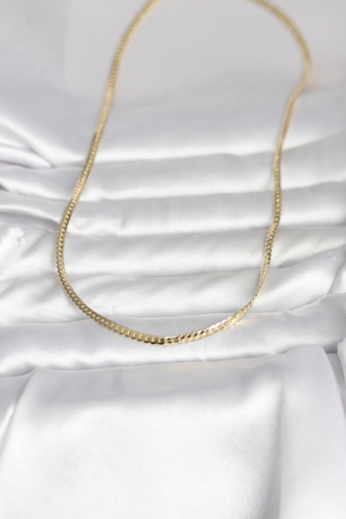 CM 14K Gold Renk Yassı Zincir Model 45 cm Kadın Kolye 5886