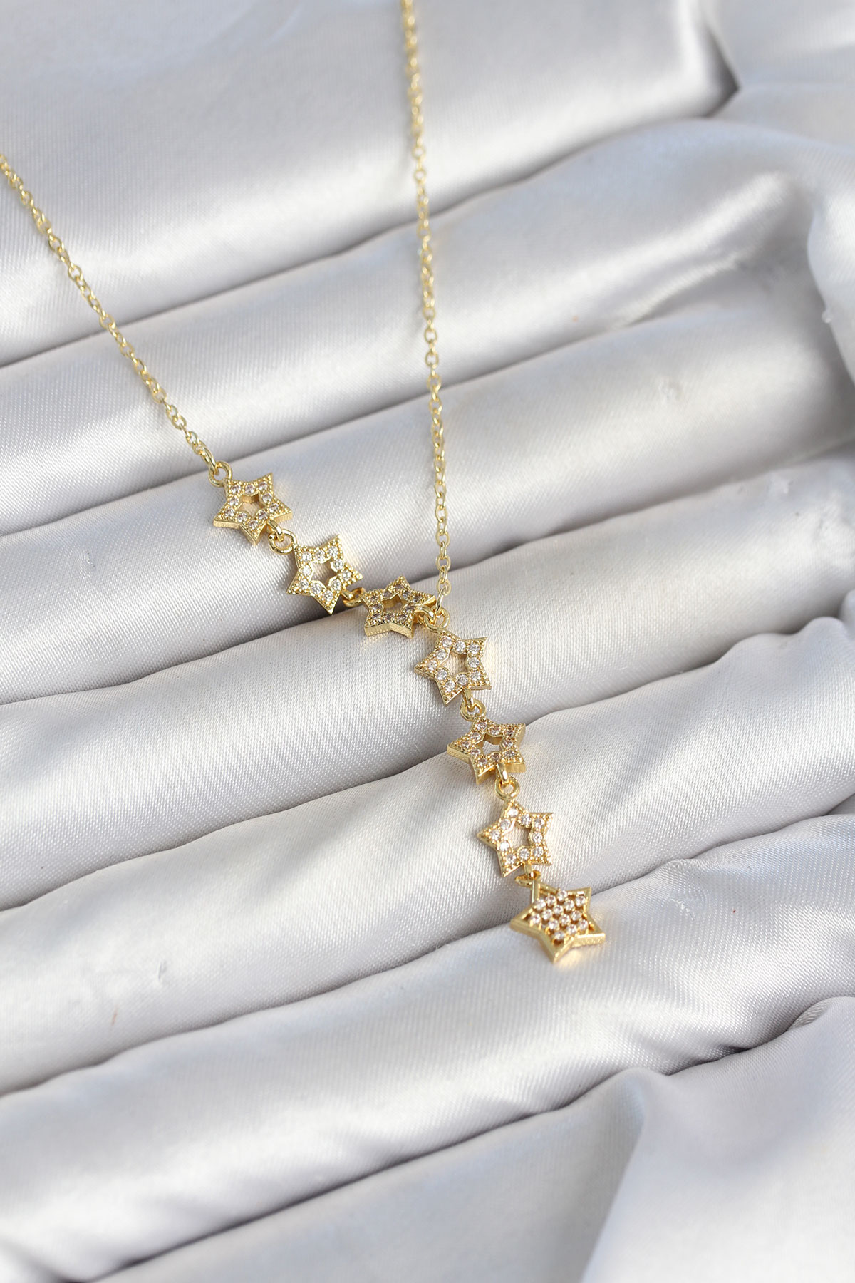 316L Çelik Yıldız Model Gold Renk Zirkon Taşlı Kadın Kolye 5886