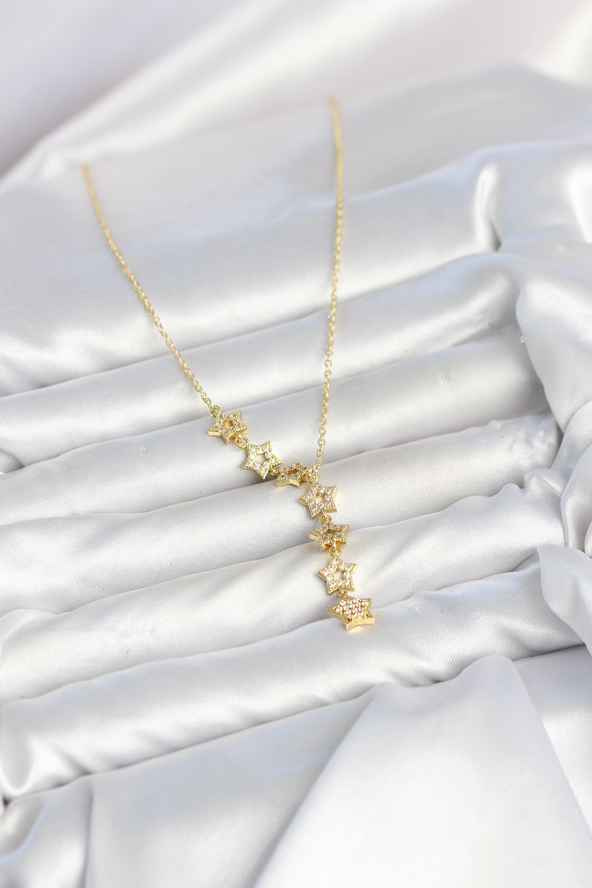 316L Çelik Yıldız Model Gold Renk Zirkon Taşlı Kadın Kolye 5886
