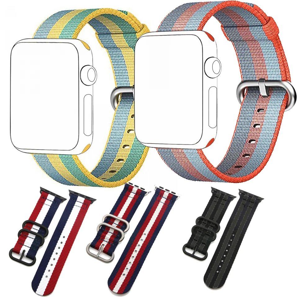 Ally Apple Watch 7-8 45mm 6-5-4 44mm Kayış Kordon Çizgili Nylon Premium 3-2-1 42mm-(1903)