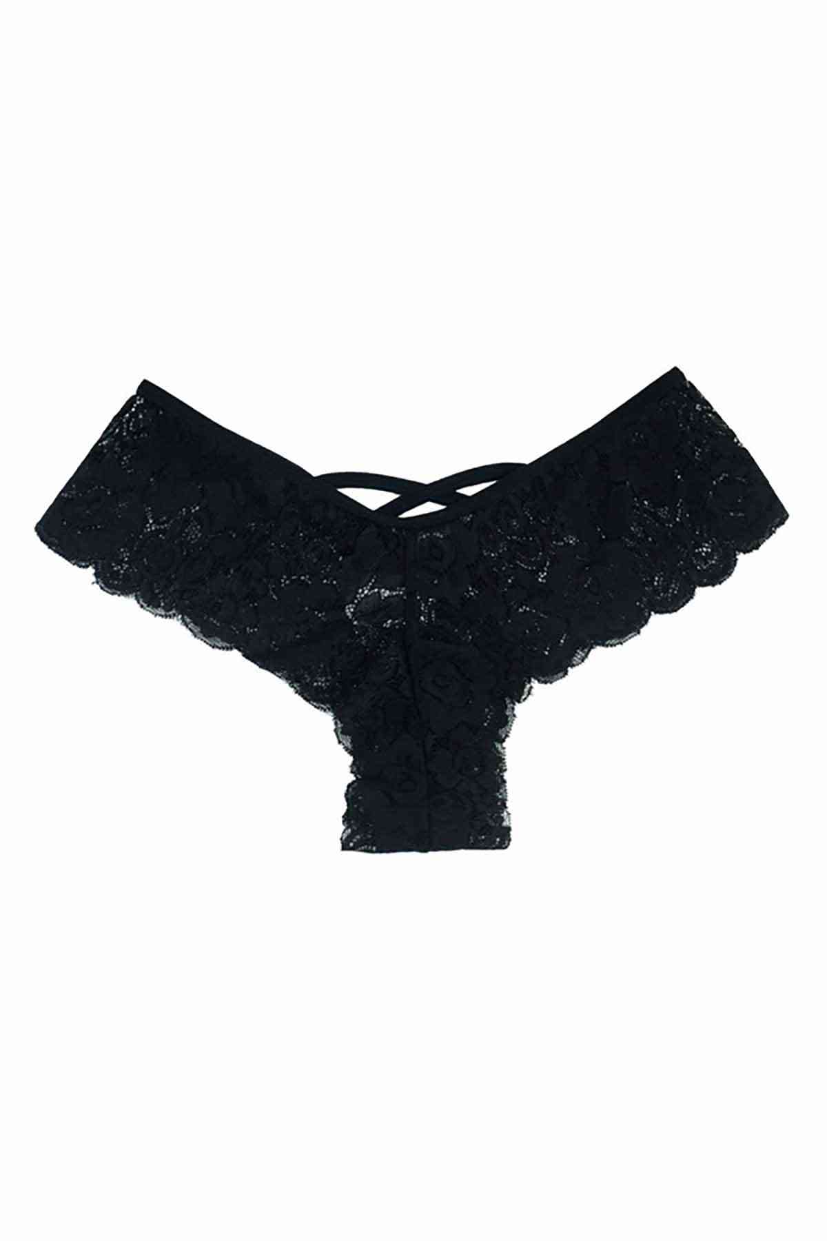 Kadın Siyah Dantelli Seksi Külot H110380