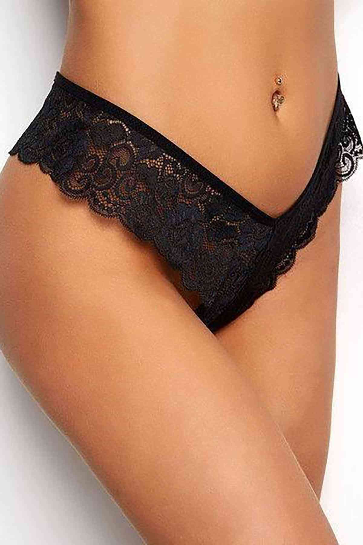 Kadın Siyah Dantelli Seksi Külot H110380