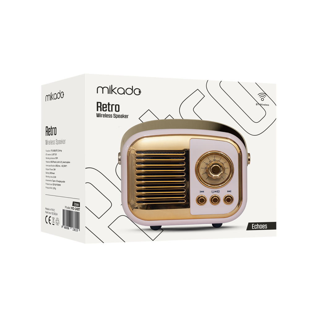 MIKADO MD-24BT Echoes Pembe 3W Taşınabilir USB/TF Kart/Bluetooth 800mAh Klasik Retro Müzik Kutusu(1923) 5