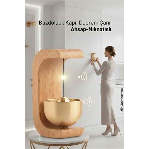 Ahşap Kapı Çanı - Deprem Zili - Dekoratif Zil -Japon Rüzgar Çanı  Yapışkanlı ve Mıknatıslı 