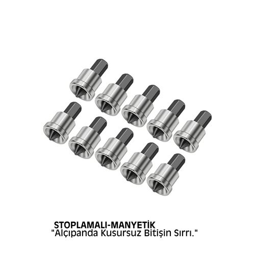 10 Adet Alçıpan Bits Uç Seti - Manyetik Ph2 Krom Çelik 25mm Vidalama Başlığı 
