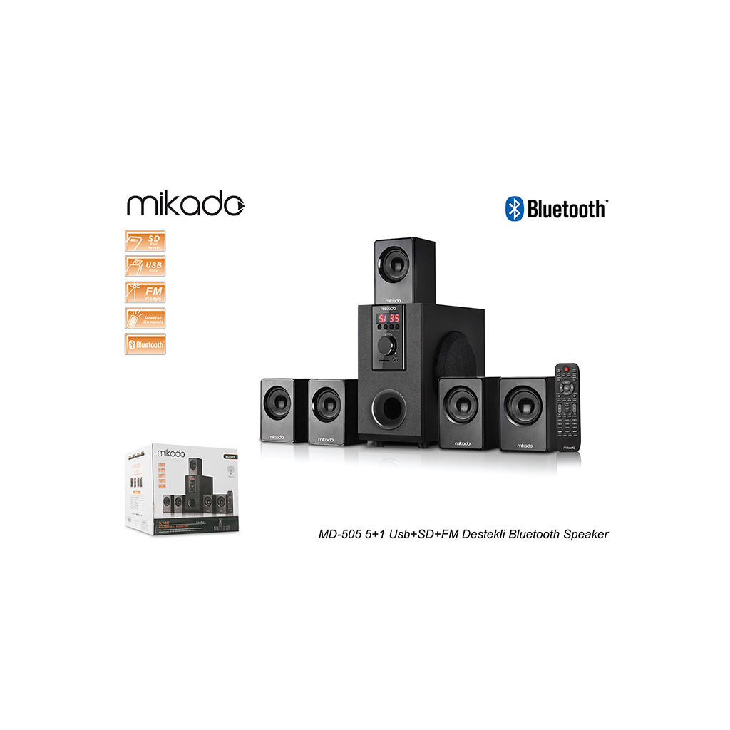 MIKADO MD-505 70W 5+1 Masaüstü FM/BT/SD/USB Siyah Kasa Speaker(1923) 4
