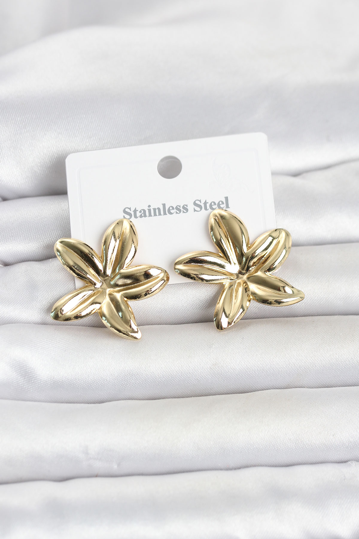 316L Çelik Gold Renk Lotus Çiçeği Model Kadın Küpe 5886