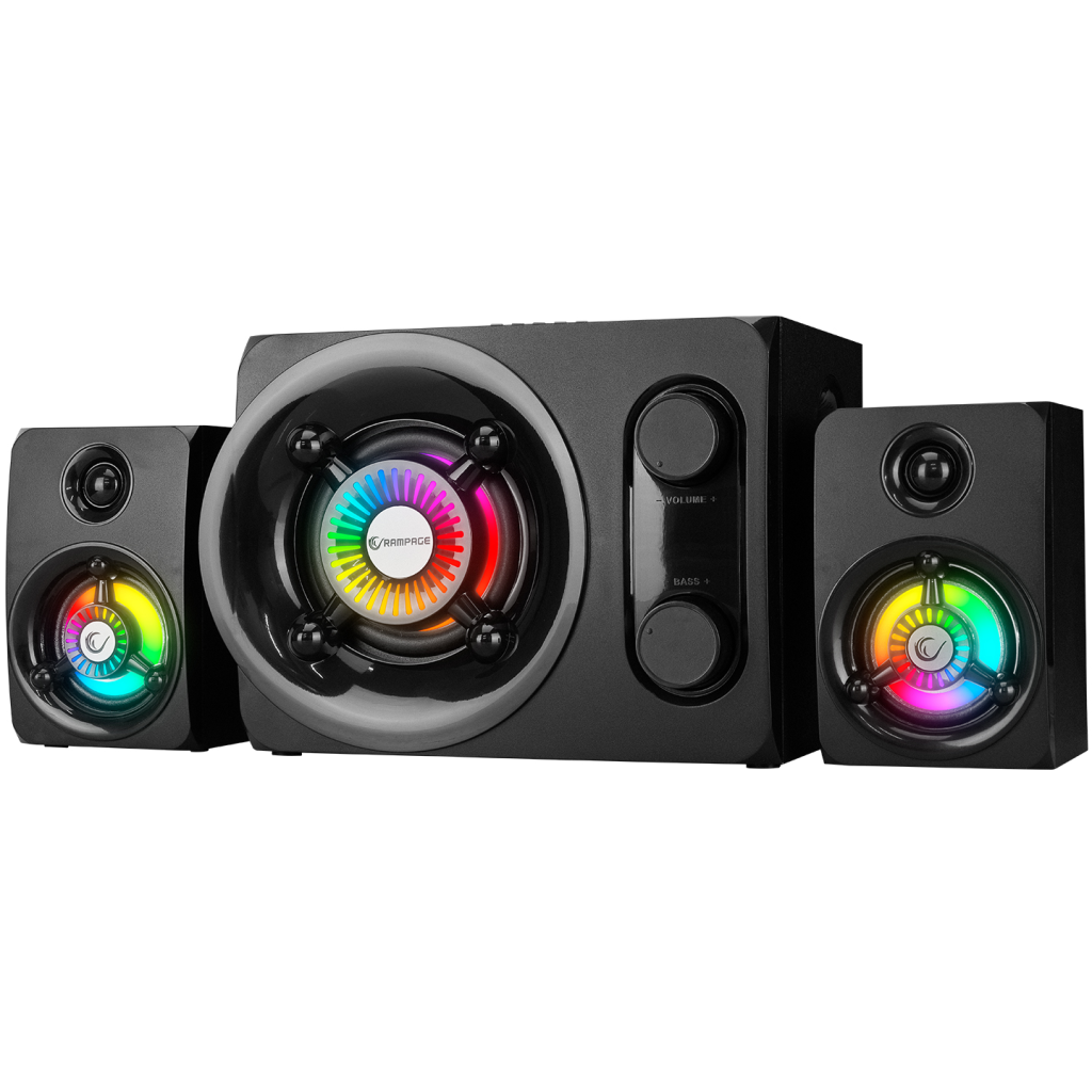 RAMPAGE RMS-G8Antares 25W 2+1 Masaüstü FM/BT/SD/USB Rainbow Aydınlatma Siyah Kasa Speaker(1923)