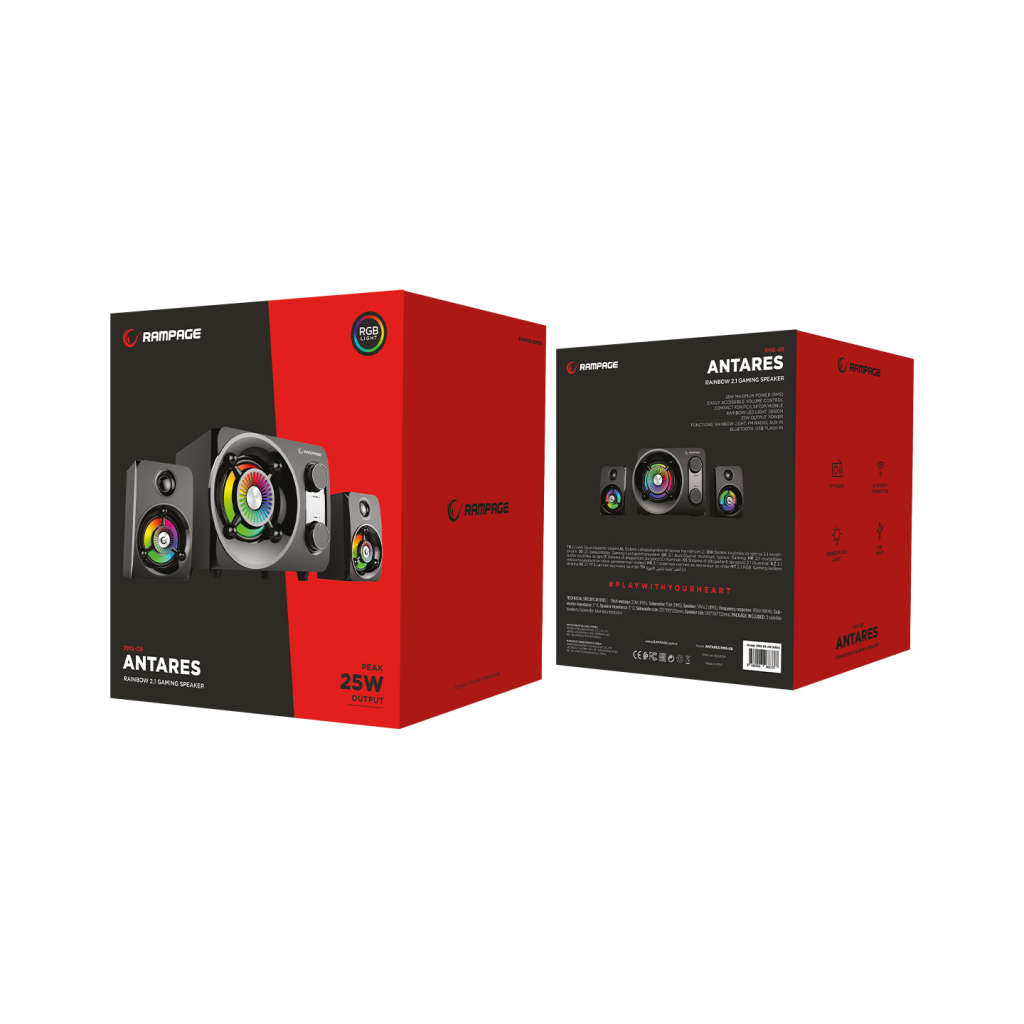 RAMPAGE RMS-G8Antares 25W 2+1 Masaüstü FM/BT/SD/USB Rainbow Aydınlatma Siyah Kasa Speaker(1923) 5