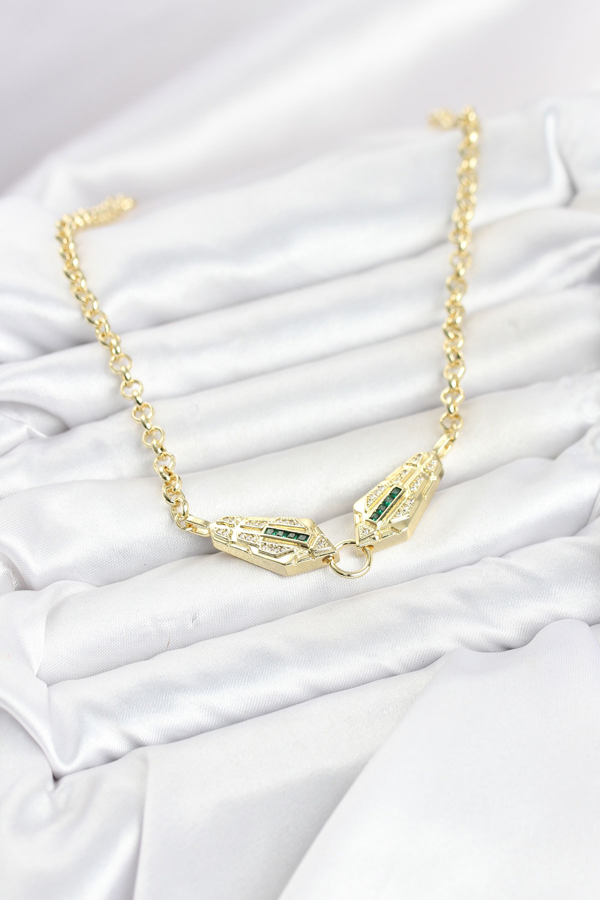Pirinç Gold Renk Zirkon Taşlı Serenay Kolye 5886