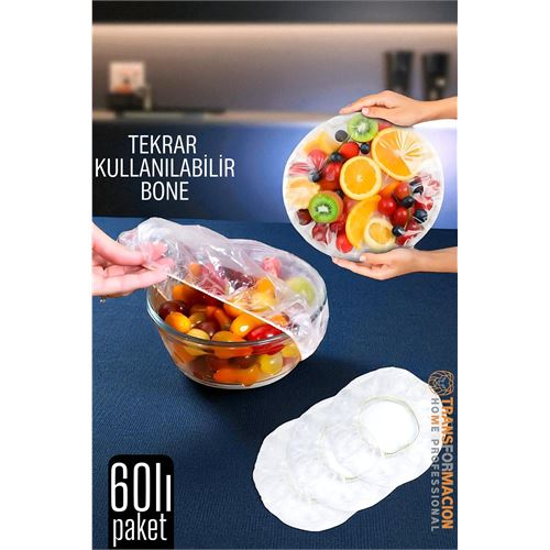 HSNET Esnek Kase Bonesi – 60 Adet, 25 cm’e Kadar Uyumlu, Tekrar Kullanılabilir Tabak Bone 