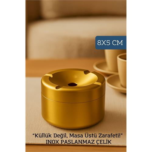 HSNET Inox Gold Paslanmaz Çelik Küllük – 8x 5 cm | Modern, Hijyenik ve Dayanıklı Tasarım 
