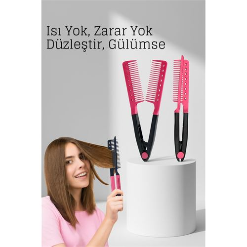 Manuel V Tipi Keratin Saç Düzleştirici – Isısız, Taraklı Saç Maşası  Pratik ve Taşınabilir 