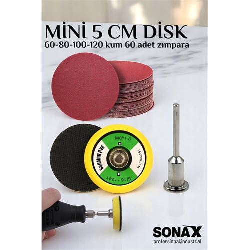 HSNET Pimli Mini Cırt Zımpara Taban Seti Gravür Ve Matkap Uyumlu 5 cm 60 Adet Zımparalı Set 
