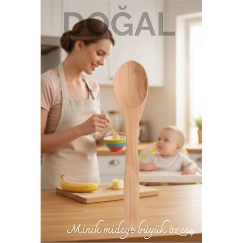 Doğal Gürgen Bebek Mama ve Hazırlık Kaşığı – 13 cm, Mini Boy, Şık ve Pratik  