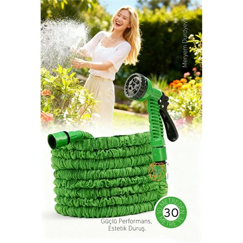 30 Metre Premium Uzayabilen Bahçe Hortumu - 7 Fonksiyonlu Başlık ve Esnek Tasarım 