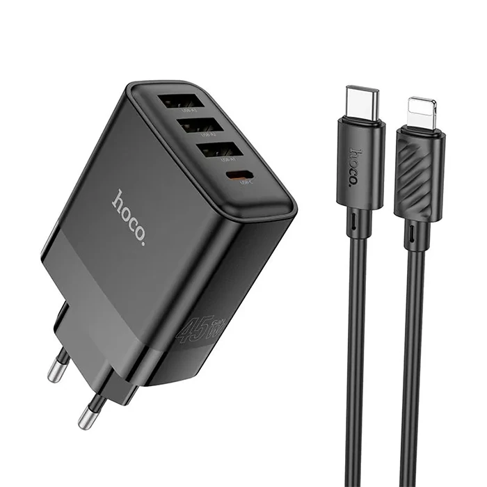 HOCO C127A PD45W(1C3A) Hızlı Şarj Aleti + Type-C to iPhone Lightning Kablo Seti-(1903)