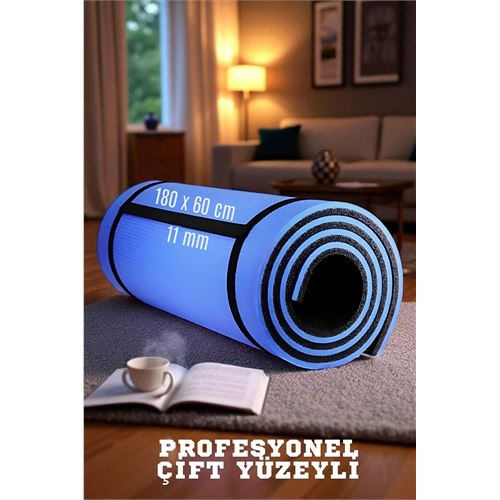HSNET Pilates Matı- Spor Matı - Yoga Matı 11 mm Çift Taraflı Mavi 
