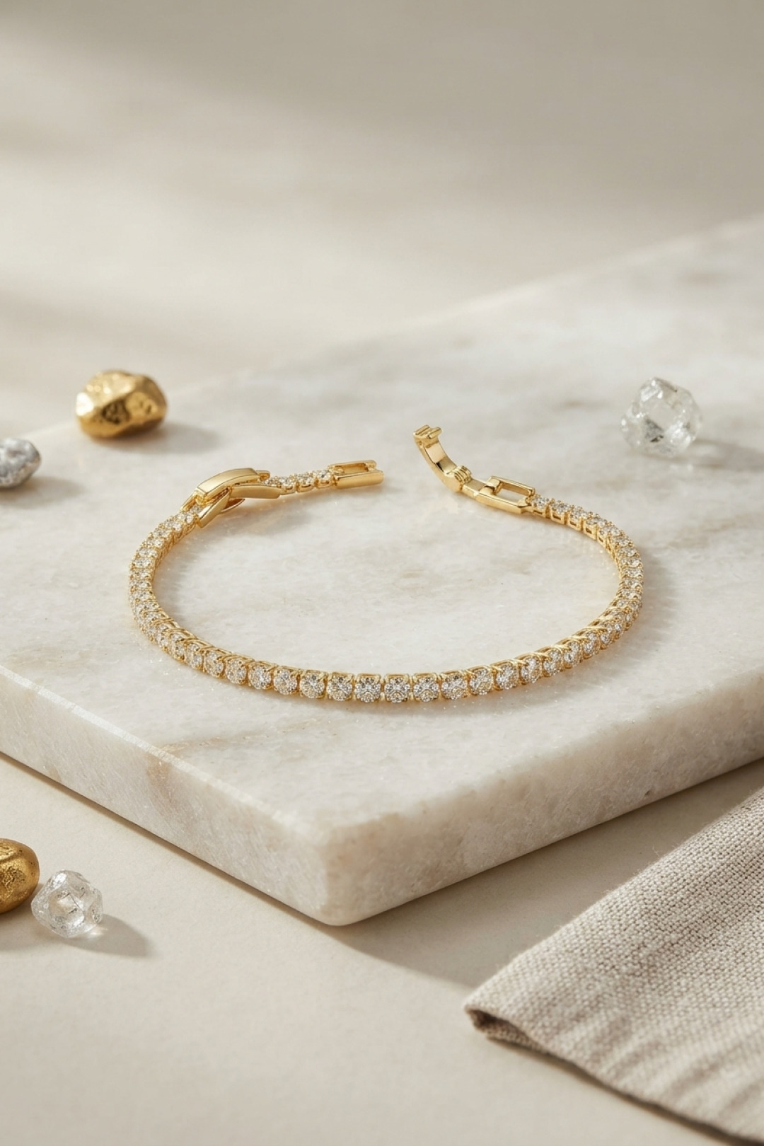 Pirinç Gold Renk İnce Zirkon Taşlı Su Yolu Kadın Bileklik 5886