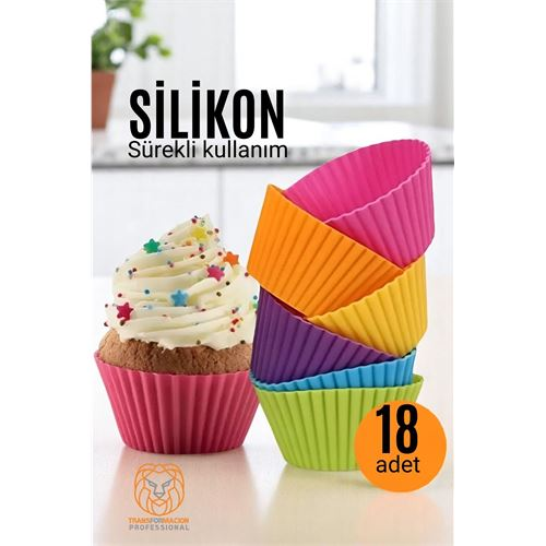 HSNET Silikon Muffin Kalıbı - Sürekli Kullanım Muffin Kek Kalıbı 18 ADET 