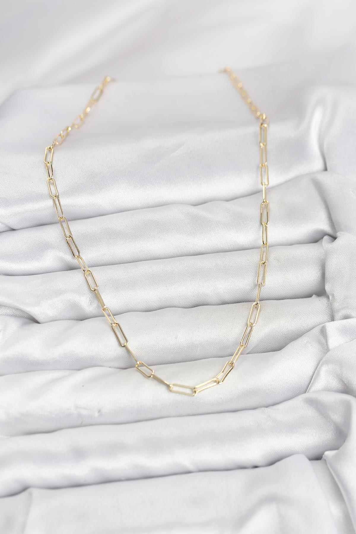 CM 14K Gold Renk Pirinç Ataç Zincir Kadın Kolye 5886