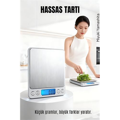 Hassas Terazi 0.01g - 500g Dijital Mutfak ve Kuyumcu Tartısı -  Diyet Tartısı Çelik Yüzey 