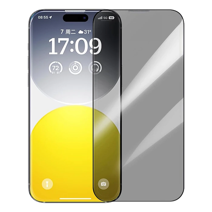Baseus Crystalline iPhone 15 Privacy Hayalet Full Koruma Cam Ekran Koruyucu-(1903)