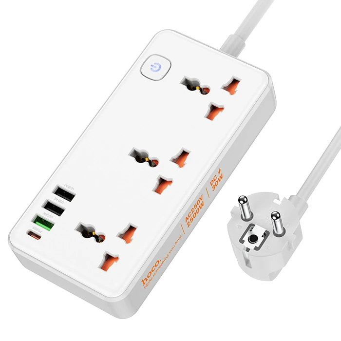 HOCO AC8A 2500W 3 Priz + 3 USB + 30W Type-C Multifonksiyonel Priz Çoğaltıcı Şarj Aleti-(1903)