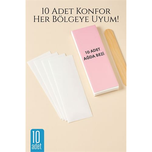 HSNET 10’lu Ağda Bezi Seti + Spatula | Her Bölgeye Uyumlu | Evde Pratik Tüy Alma İçin 