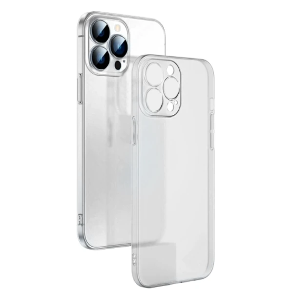 Ally iPhone 13 Pro Max 6.7inch Frosted Glass Şeffaf Kamera Korumalı Kılıf-(1903)