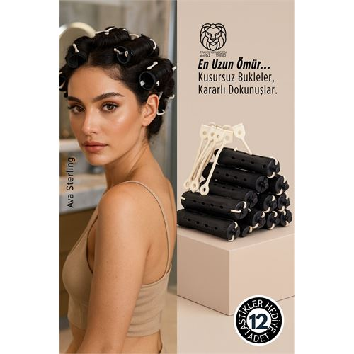 Saç Bigudisi - 12 li Saç Bukle Şekillendirme Seti - Lastikli - Ömürlük Şekillendirme 