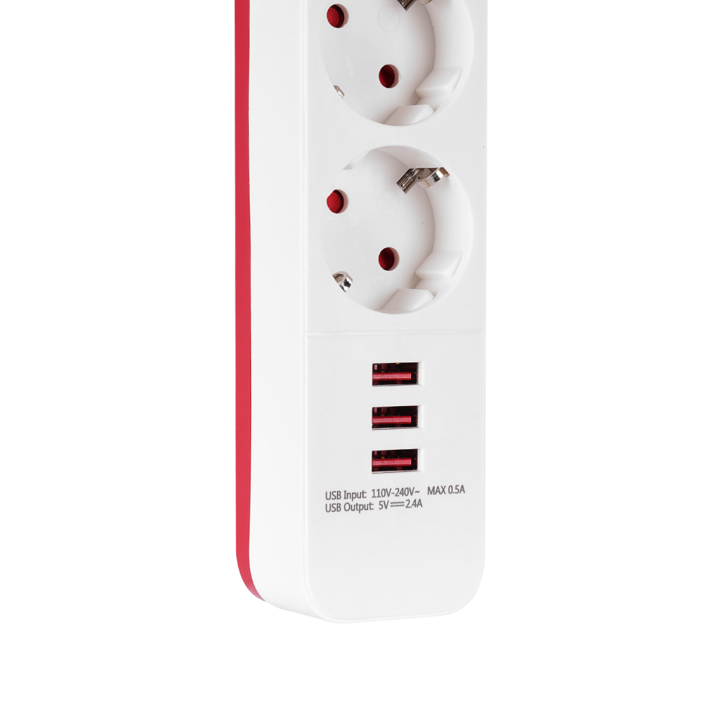S-LINK SPG403U 4 Soket Akım Korumalı Priz 3xUSB 5V 2.4A 1.5Mt %100 Bakır 1.5mm Kablo 750 Joule (Beyaz)(1923)