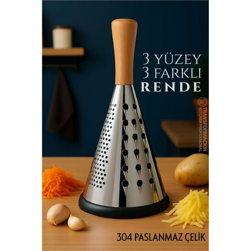 HSNET El Rendesi - Konik Tip Ergonomik 3 Taraflı Profesyonel 304 Paslanmaz Çelik 