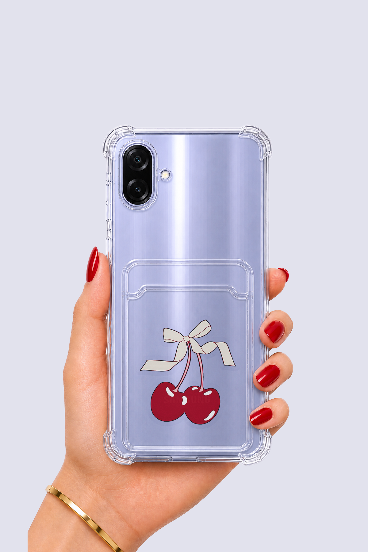 Samsung Galaxy A07 Kartlıklı Kiraz Desenli Kılıf
